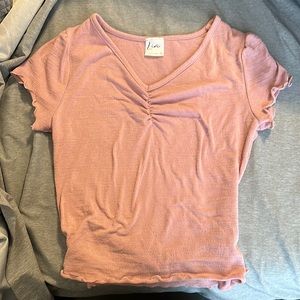 Blush pink crop top with ruffle sleeves